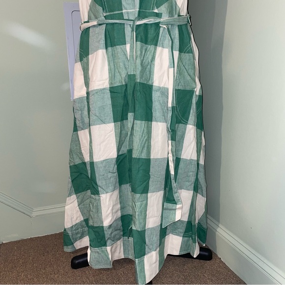 Anthropologie 16W Maeve Greta Green Gingham Check Linen Blend Halter Midi Dress - Picture 4 of 10